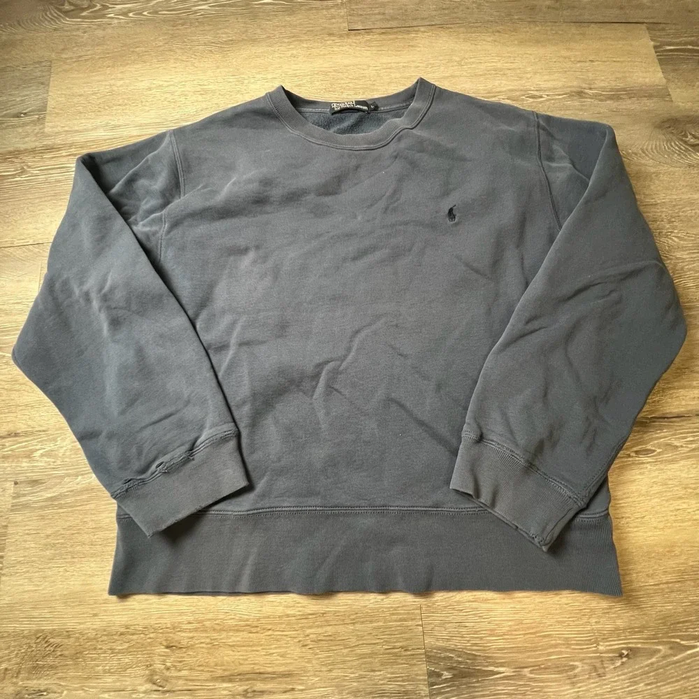 Polo Ralph Lauren Sweatshirt Mens Large Navy Blue Crewneck Distressed Vintage
